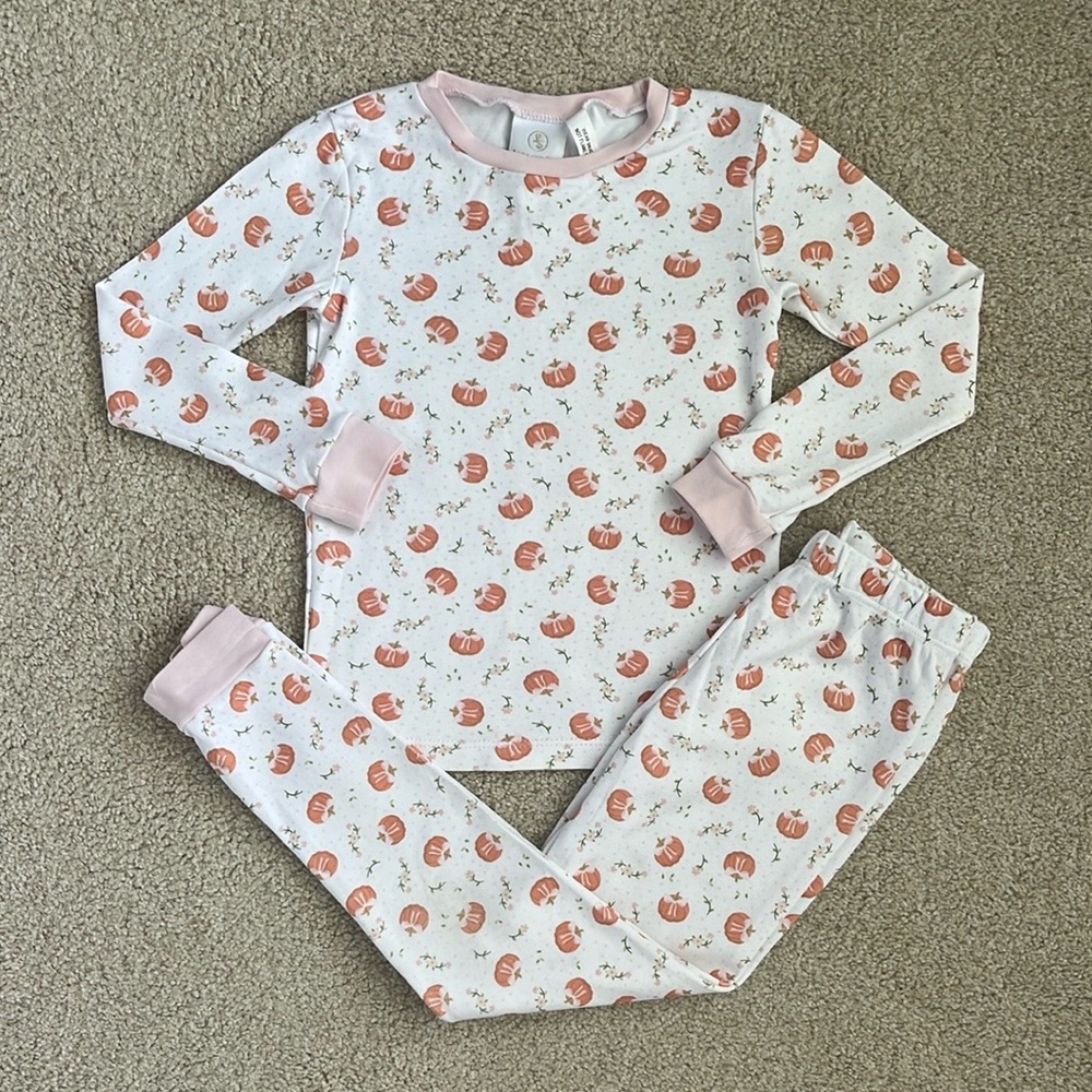Lullaby Set Pima cotton SWEET PEA PJ SET- PINK PUMPKIN, size 6